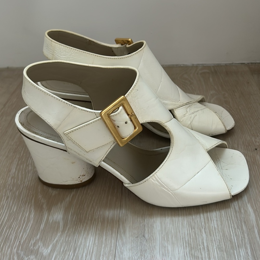 Old Celine Phoebe Philo era white patent leather block heels